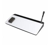 Pizarra blanca de cristal de sobremesa con almacenamiento, soporte para teclado de ordenador, pizarra de notas de sobremesa, ideal para escuelas, hogares y oficinas Black and white 1