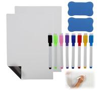 Pizarra blanca magnética A4 para nevera, pack de 2 pizarras con 8 rotuladores de colores y 2 borrador magnético.escuela, organización, planificación, recordatorios y listas de tareas