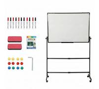 Pizarra blanca móvil, pizarra magnética de doble cara ajustable con ruedas, pizarra blanca reversible para oficina, aula, reuniones en casa (70 x 100 cm)