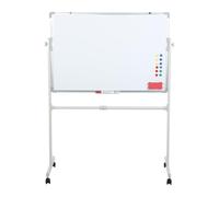 Pizarra blanca rodante sobre ruedas, pizarra magnética de doble cara borrable en seco con soporte, móvil portátil, 5 marcadores, 12 imanes y 1 goma para oficina, aula o casa 60 x 60x