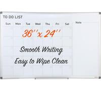 Pizarra blanca tipo calendario, de 91 x 61 cm. Pizarra magnética para calendario, ideal para planificación mensual, para colgar en la pared. Incluye 1 borrador magnético y 2 rotuladores de borrado en 