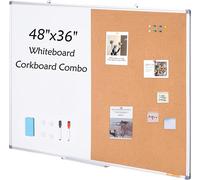 Pizarra blanca y panel de corcho combinados, de 122 cm x 91 cm, con marco de aluminio, ideal para escuelas y hogares