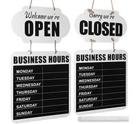 Pizarra Colgante de Horario Comercial Señal de Open Closed Pizarra de Bienvenida de Madera Letrero de Puerta de Restaurante de Doble Cara con Rotulador Borrable para Floristería (Blanco)