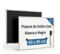 Pizarra Magnética Doble Cara Blanca y Negra 90x60 cm Marco de Aluminio - Oficina, Casa, Escuela | Planificador, Mensajes y Reuniones | Montaje Horizontal y Vertical