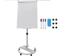 Pizarra magnética tipo rotafolio Relaxdays, con altura ajustable, ruedas, soporte para rotuladores, marco de aluminio, dimensiones: 100 x 70 cm, color blanco