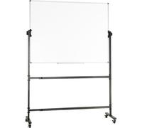 Pizarra móvil, blanca, de doble cara, magnética, de 122 x 81 cm, con ruedas y bandeja móvil, ajustable en altura, que gira 360°, ideal para oficinas y escuelas