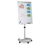 Pizarra móvil con ruedas, superficie blanca de 100x70 cm, con altura ajustable