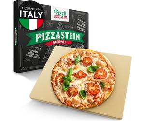 Pizza Divertimento - LA ORIGINAL - Piedra para pizza, apta para horno y parrilla a gas – Galardonada por Vergleich.org – Piedra para pizza de cordierita, resistente hasta 900 °C – Para una base crujie