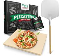 Pizza Divertimento - LA ORIGINAL - Piedra para pizza, apta para horno y parrilla a gas – incluye espátula para pizza – galardonada por Vergleich.org – Piedra para pizza: para una base crujiente y un r