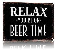 PKNVKZIDK Vintage Relax Youre On Beer Time Metal Sign Humorous Wall-Art for Home Bar Patio or Man Cave 8 X 12 in