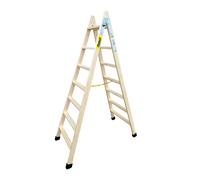 Plabell Escalera de Madera BLD-7 de Doble Subida con Peldaños Anchos, 190 cm de Altura, Ideal para Pintores y Electricistas