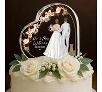 Placa acrílica personalizada con corazón de boda, decoración para tartas de boda, decoración de pastel de novia y novio, placa acrílica personalizada decorativa para recuerdo