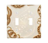 Placa de cubierta de interruptor de luz doble con cadena, elegante anillo de lujo brillante N/a placa de interruptor de tamaño estándar de plástico dorado decorativa para dormitorio, baño, cocina