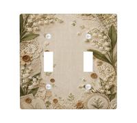 Placa de cubierta de interruptor de luz doble con diseño de flores, estilo vintage, rústico, con botón de hoja, color beige, tamaño estándar, placa decorativa para el hogar, sala de estar, dormitorio