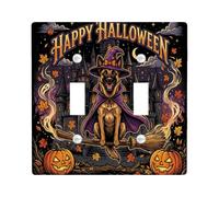 Placa de cubierta de interruptor de luz doble con diseño de gato, calabazas festivas, escoba, Halloween, color negro, tamaño estándar, cubierta de interruptor de luz para el hogar, sala de estar