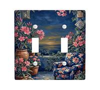 Placa de cubierta de interruptor de luz doble con flores, diseño botánico rústico, silla de farol, plástico, tamaño estándar, placas de pared decorativas para el hogar, sala de estar, decoración de
