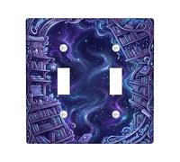 Placa de cubierta de interruptor de luz doble, diseño de farol de fantasía cósmica, estrellas, color violeta, tamaño estándar, placas de pared decorativas para el hogar, sala de estar, dormitorio