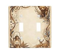 Placa de cubierta de interruptor de luz doble, diseño de farol rústico de naturaleza, ciervo, otoño, plástico, tamaño estándar, placas de interruptor de pared, acentos para nuevo apartamento, hogar