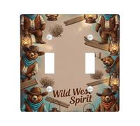 Placa de cubierta de interruptor de luz doble, diseño de farol rústico occidental, vaquero, color marrón, tamaño estándar, placas de pared decorativas para el hogar, sala de estar, dormitorio
