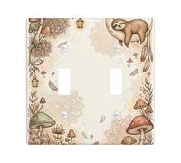 Placa de cubierta de interruptor de luz doble, diseño de perezoso, farol de hongos de naturaleza bohemia, color marrón, plástico, tamaño estándar, placa decorativa para dormitorio, baño, cocina
