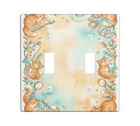 Placa de cubierta de interruptor de luz doble para baño, diseño de gato, cepillo de dientes de flores juguetonas, ninguno naranja, plástico, tamaño estándar, placas de pared decorativas para el hogar