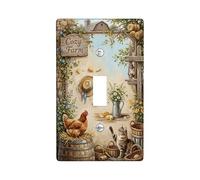 Placa de cubierta de interruptor de luz individual, diseño rústico de granja, gato, farol de plástico, color marrón, tamaño estándar, placas de pared decorativas para dormitorio, baño, cocina, entrada