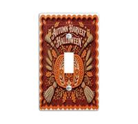Placa de cubierta de interruptor de luz individual, escoba de cosecha festiva de otoño, Halloween, naranja, tamaño estándar, placa decorativa para el hogar, sala de estar, decoración de apartamento