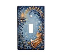 Placa de cubierta de interruptor de luz individual para baño, diseño de hojas de farol de naturaleza fantástica, color azul invierno, plástico, tamaño estándar, para sala de estar, dormitorio