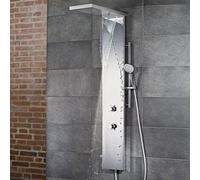 Placa de ducha HSK LAVIDA Plus, con función de sobretensión, elemento de mando de 3 vías, 1900017-42, Versión: Acero inoxidable pulido, con frente de cristal Blanco