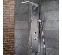Placa de ducha HSK LAVIDA Plus, con función de sobretensión, elemento de mando de 3 vías, 1900017-45, Versión: Acero inoxidable pulido con frente de cristal negro