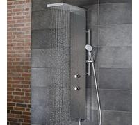 Placa de ducha HSK LAVIDA Plus, sin función de sobretensión, elemento de mando de 2 vías, 1900018-45, Versión: Acero inoxidable pulido con frente de cristal negro