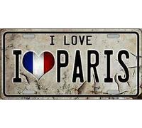 Placa de matrícula de Metal con Texto I Love Paris, 6 x 12 Pulgadas