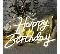 Placa de neón cumpleaños, luz de neón LED blanca cálida, luz nocturna USB, placa luminosa para fiestas, cartel luminoso para cumpleaños, bar, habitación, club