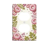 Placa de pared dúplex con forma de dona, diseño de hojas vintage, mariposa, primavera, melocotón, plástico, tamaño estándar, doble toma de corriente, para decoración del hogar, sala de estar