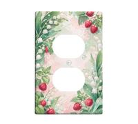 Placa de pared dúplex de frambuesa, lirios naturales florales del valle, hojas verdes primaverales, plástico verde primavera, tamaño estándar, doble toma de corriente, para decoración del hogar