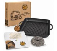 Placa Grill de Hierro Fundido 35x35 cm - Apta para Inducción, BBQ y Gas - Sin PFAS - Accesorio de Parrilla - Plancha Cuadrada - Negra