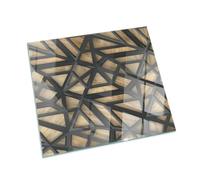Placa para Chimenea 60x60 cm Decoración de la Sala de Estar Cristal Templado Chispas y Arañazos Protector Resistente a Altas Temperaturas Protector de Suelo - Geometría con Madera