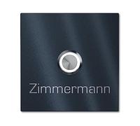 Placa Timbre Cuadrada Personalizada Graviers Design Acero Inoxidable Antracita RAL 7016 - Grabado Láser Nombre - Pulsador LED Opcional - 60x60 a 110x110mm - Made in Germany
