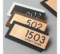 Placas de nombre personalizadas en acrílico 3D, negro y dorado, con nombre de calle en fuente moderna - Número de casa y letrero de dirección de tienda