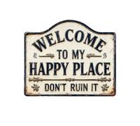 Placas decorativas de pared con texto en inglés "Welcome to Our Happy Place" para decoración del hogar, letrero de bienvenida para puerta delantera