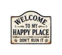Placas decorativas de pared con texto en inglés "Welcome to Our Happy Place" para decoración del hogar, letrero de bienvenida para puerta delantera