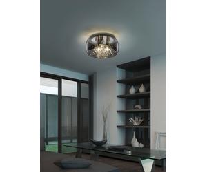Plafón de techo crystel trio lighting redondo ø34 cm de cristal blanco y vidrio cromo 3 luces compatible con e14