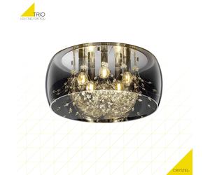 Plafón de techo crystel trio lighting redondo ø50 cm de cristal y vidrio cromo 5 luces compatible con e14