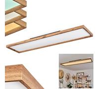 Plafón LED Longvic, lámpara de techo de metal/MDF/plástico en negro/blanco/marrón con aspecto de madera, regulador de intensidad incorporado, 1 x LED 36 vatios, 2400 lúmenes, 2700-4500-6500 K