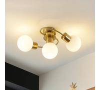 Plafón Lindby Ciala, 3 luces, color latón, cristal