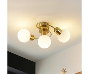 Plafón Lindby Ciala, 3 luces, color latón, cristal