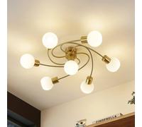 Plafón Lindby Ciala, 7 luces, color latón, cristal