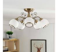 Plafón Lindby Corentin, 5 luces, blanco/latón, cristal