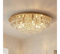 Plafón Lindby Gillion, 8 luces, dorado, cristal, Ø 55cm