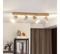 Plafón Lindby Thorin, 67 cm, 4 luces, blanco, madera, E14